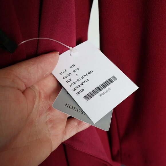 After Six 6814 Burgundy Red V-neck Crepe Sleeve Slit Front Evening Gown Small - Picture 10 of 13